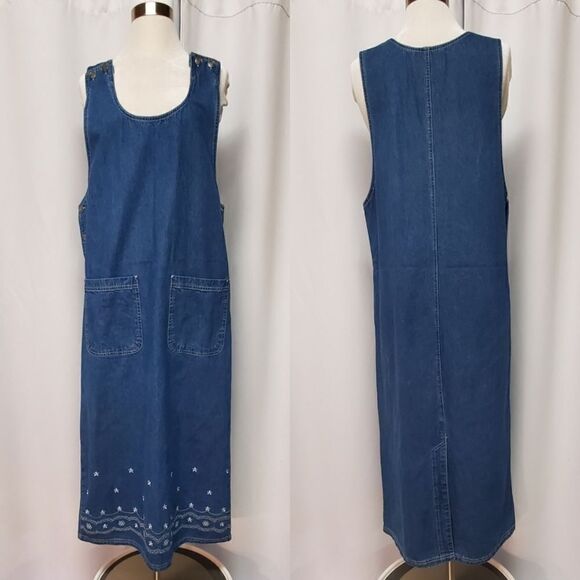 Vintage Dresses & Skirts - Vintage y2k‎ 90s Blue Jean Denim Overall Jumper Dress Premier International Sz M